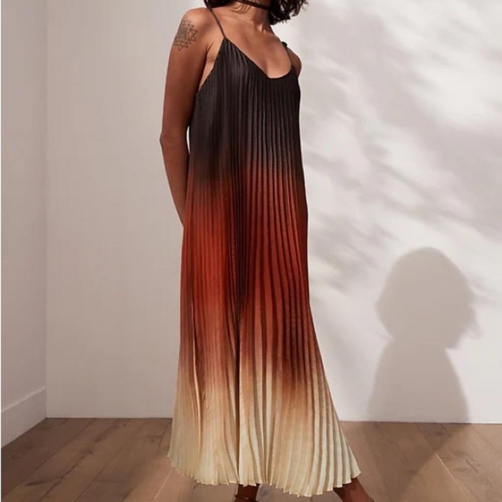 Banana Republic Satin Pleated Ombré Midi Dress